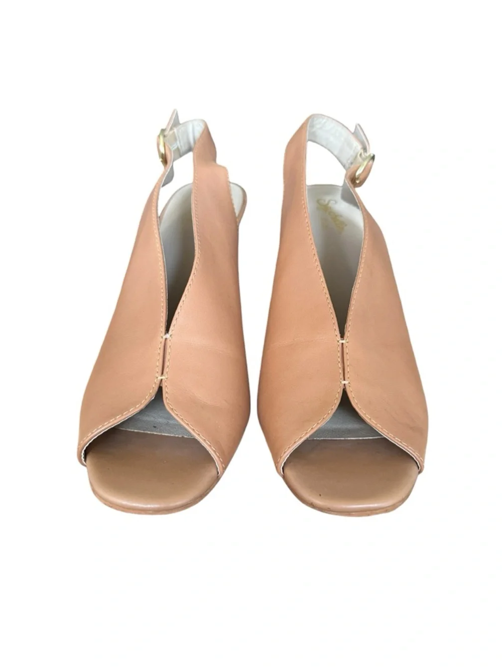 SEYCHELLES Peep Toe Tan‎ Leather Slingback Wedge Sandals Size 10 Summer Neutral